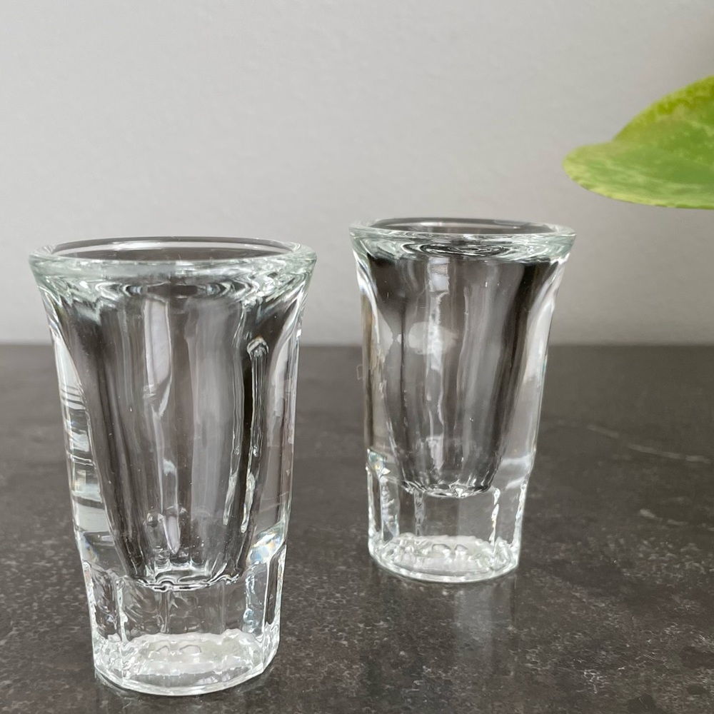 2 shot glasses vintage heavy weight glass